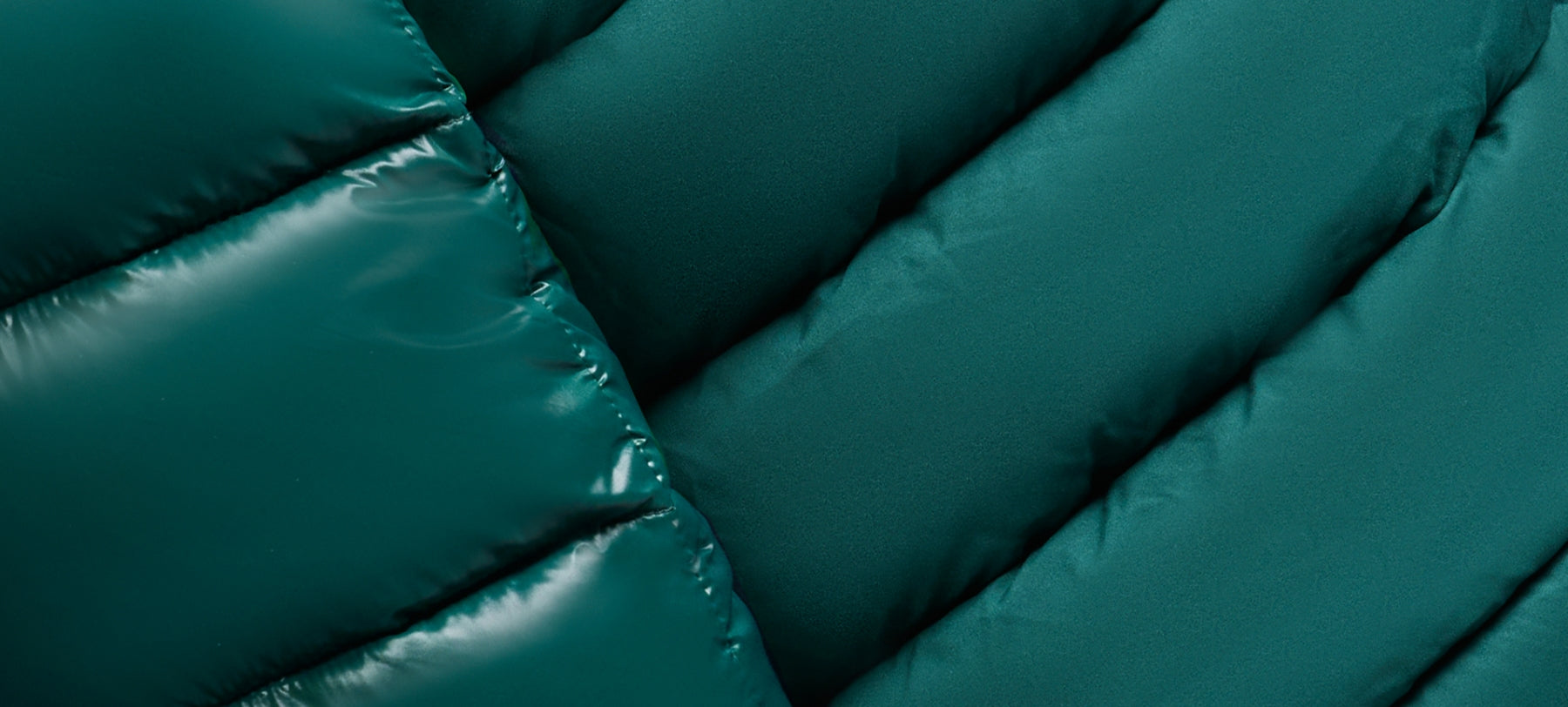 closeup of green puffer jacket