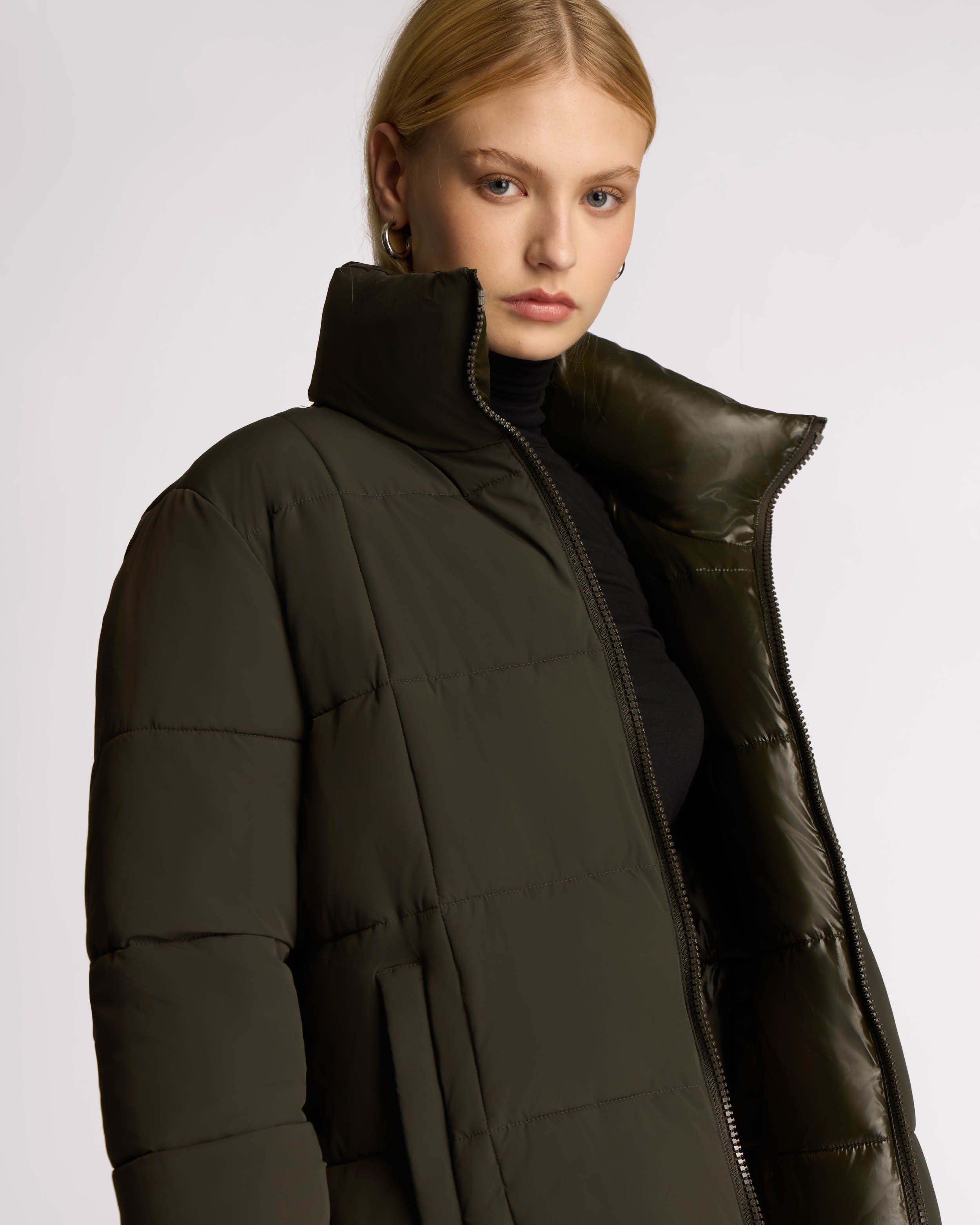 Manteau Matelassé Réversible 2-en-1 Winekka avec écharpe Surdimensionnée Amovible