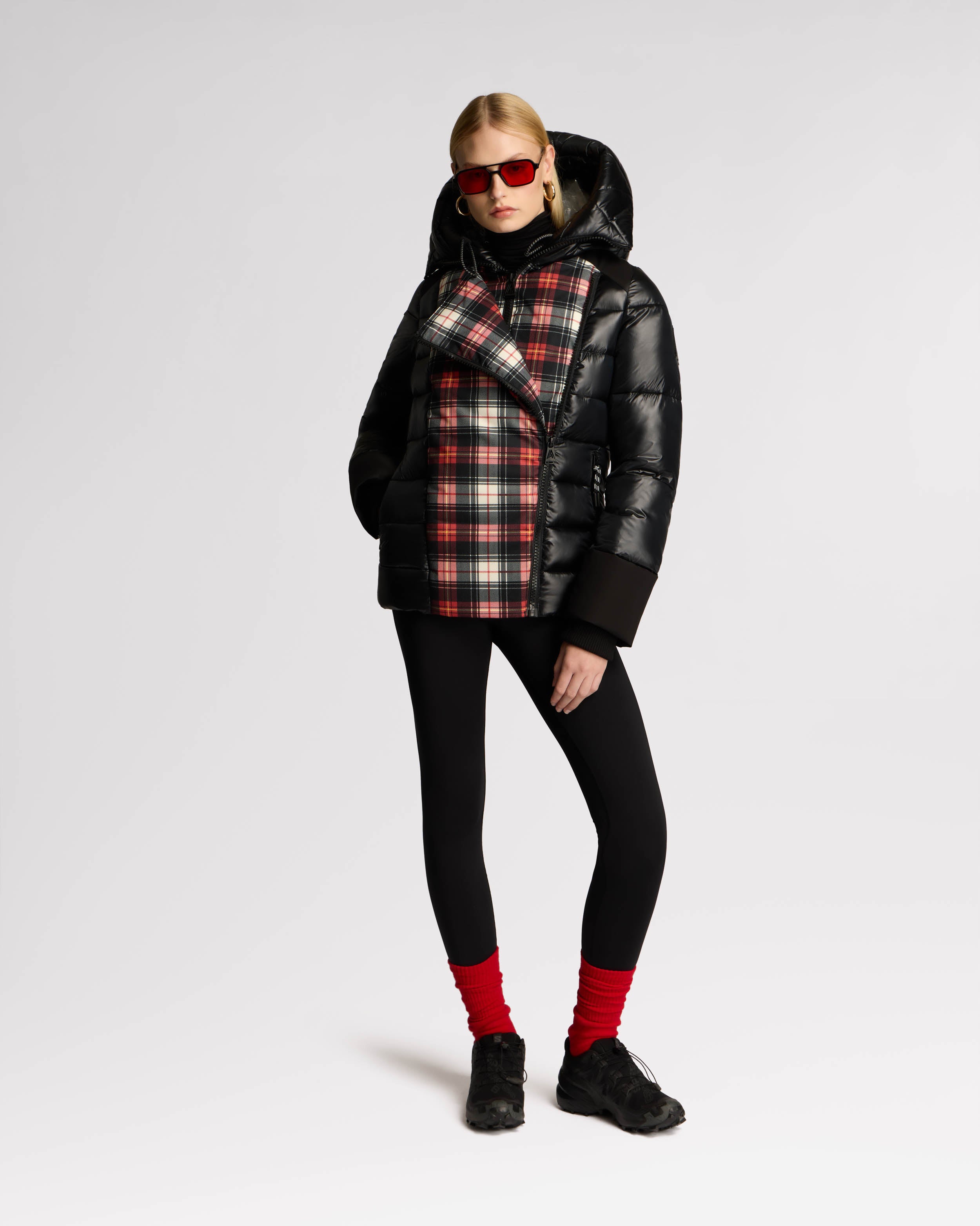 Muirmount Plaid Mixed Media Puffer with Asymmetrical Closure