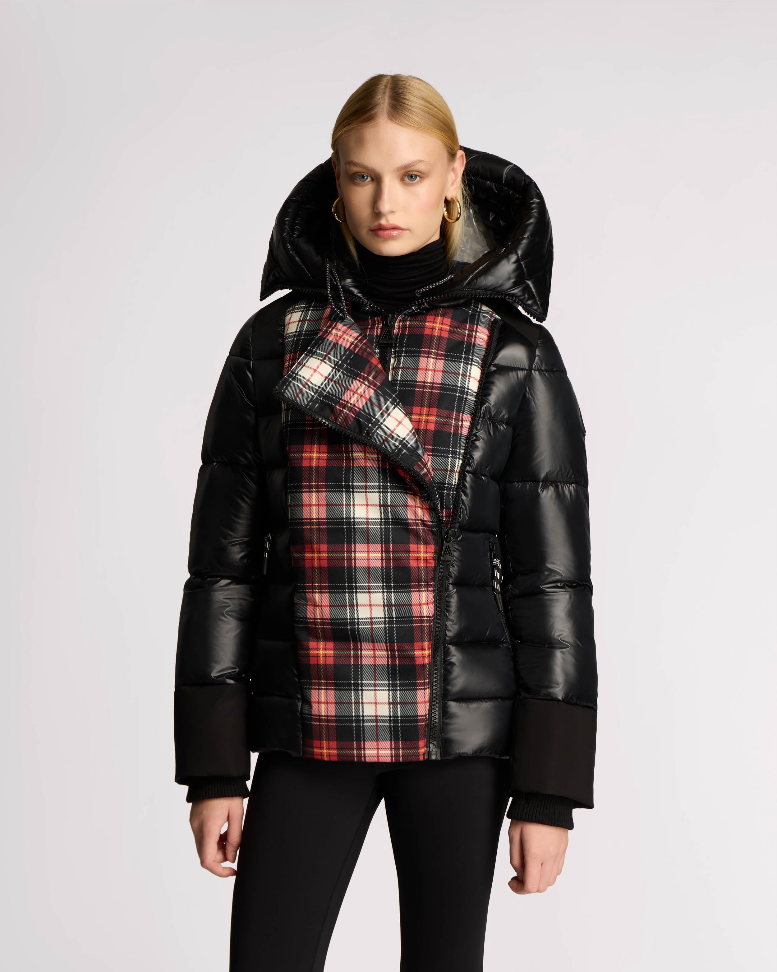 Muirmount Plaid Mixed Media Puffer with Asymmetrical Closure