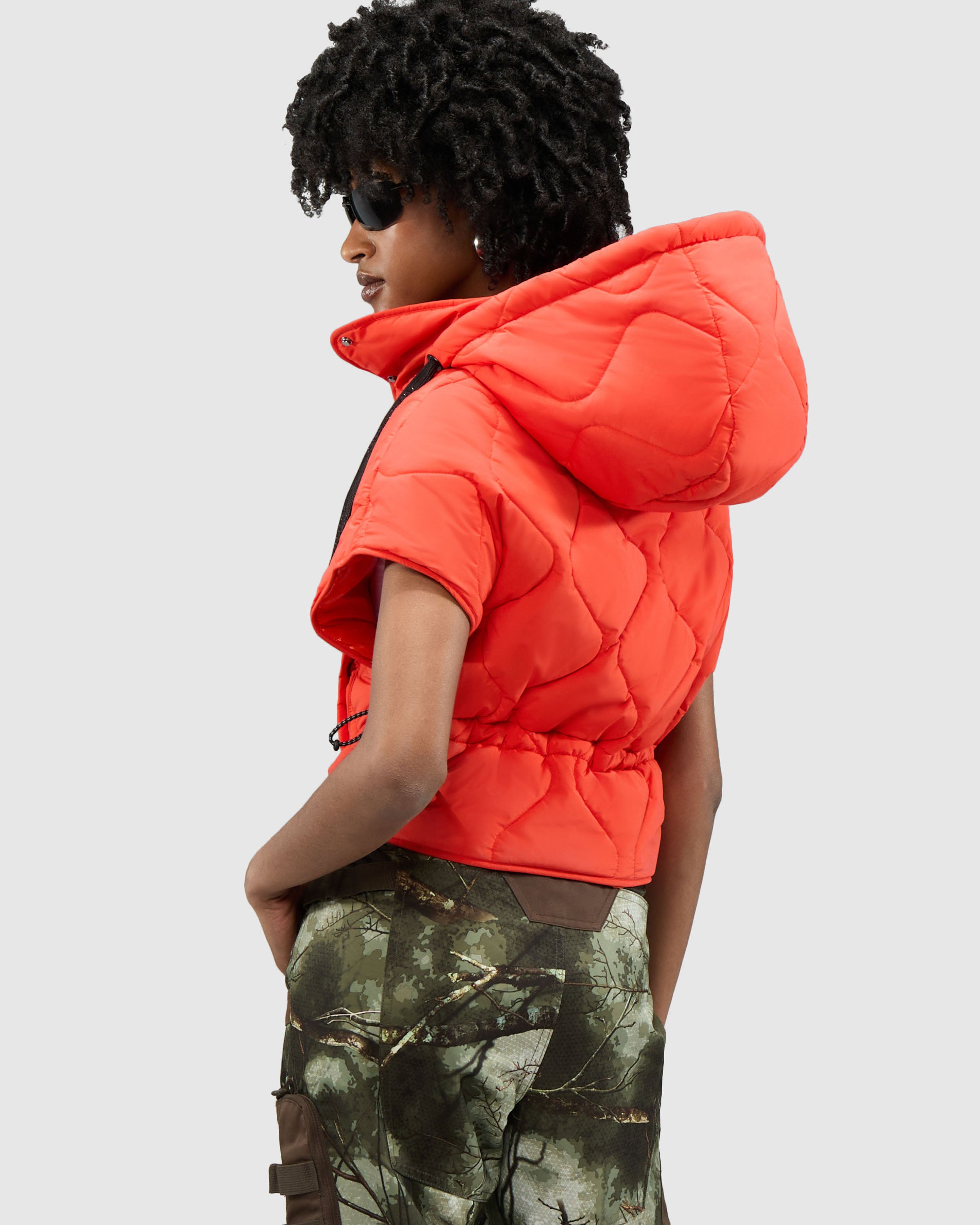 Horla Short Sleeve Quilted Vest with Removable Hood