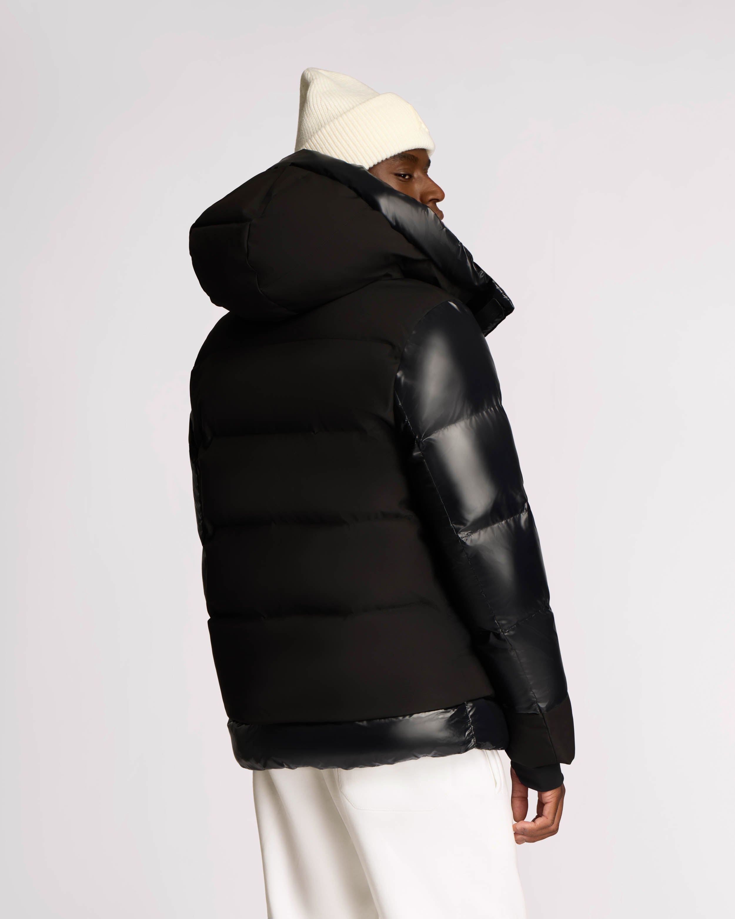 Farlin Mixed Media Relaxed Fit Puffer with Removable Hood