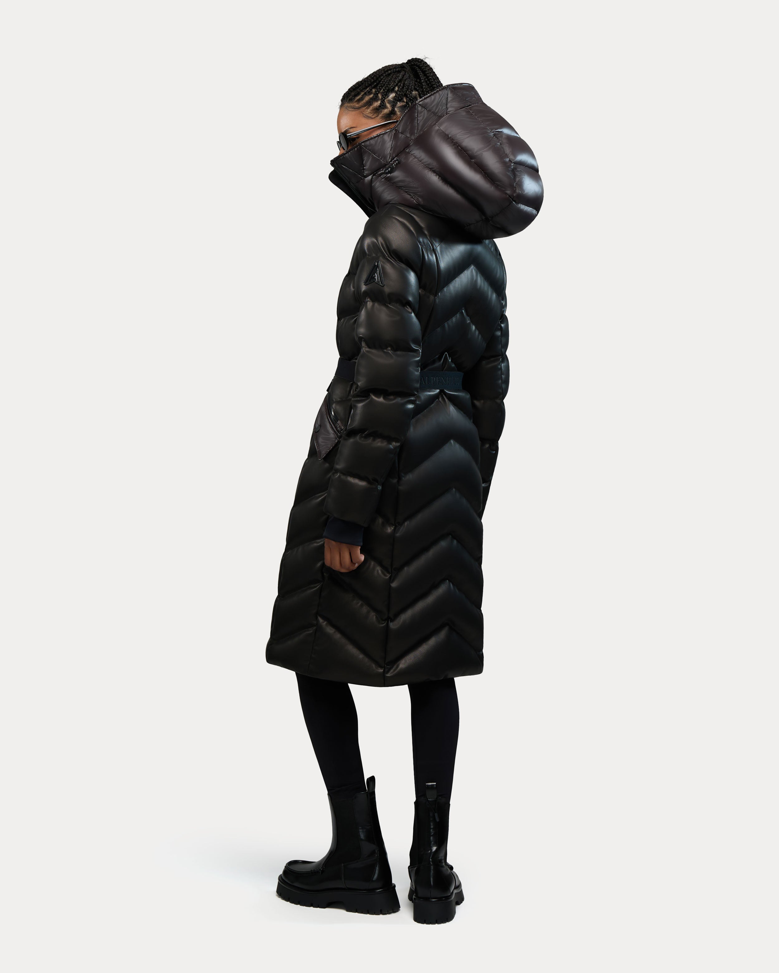 Bellevaux-Re Puffer Coat with Adjustable Belt in Vegan Leather