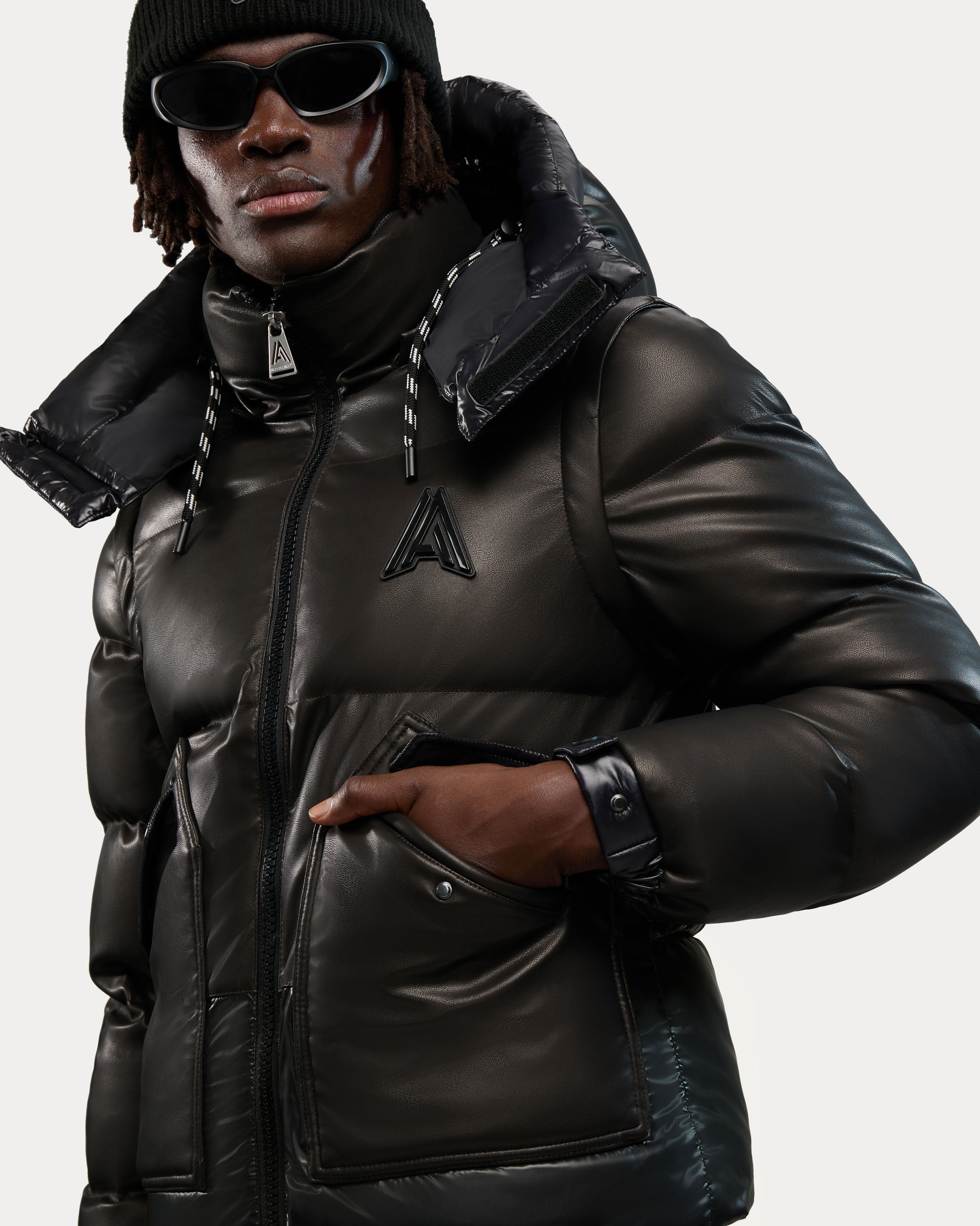 Megeve-Re manteau unisexe 2-en-1 en similicuir