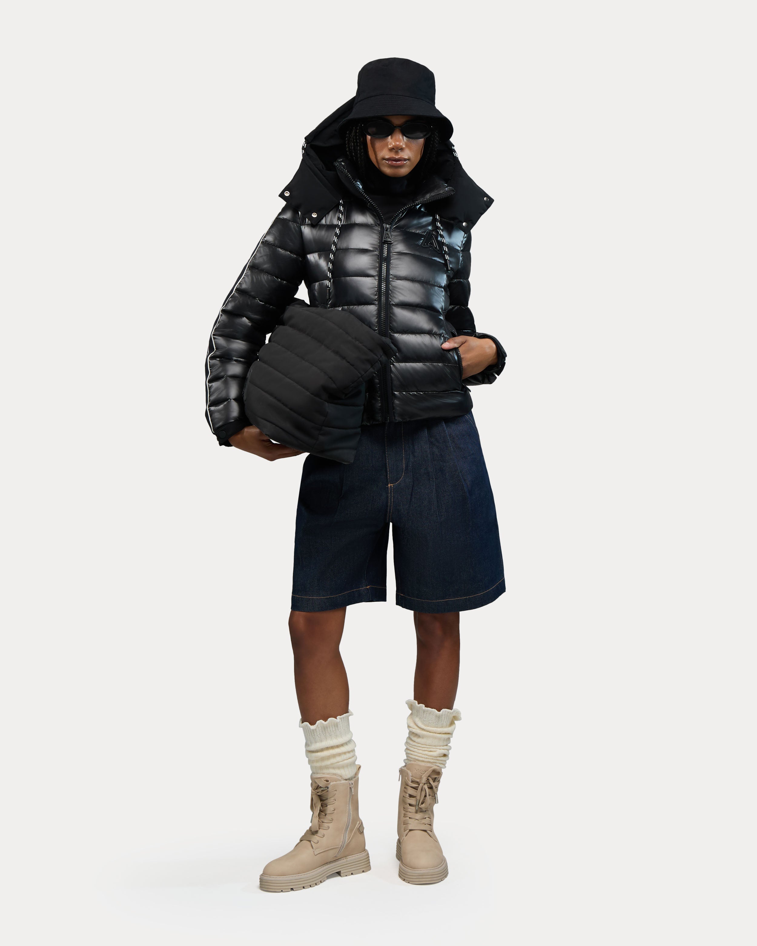 Rousset Lightweight Cinched Puffer Jacket with Contrast Detailing