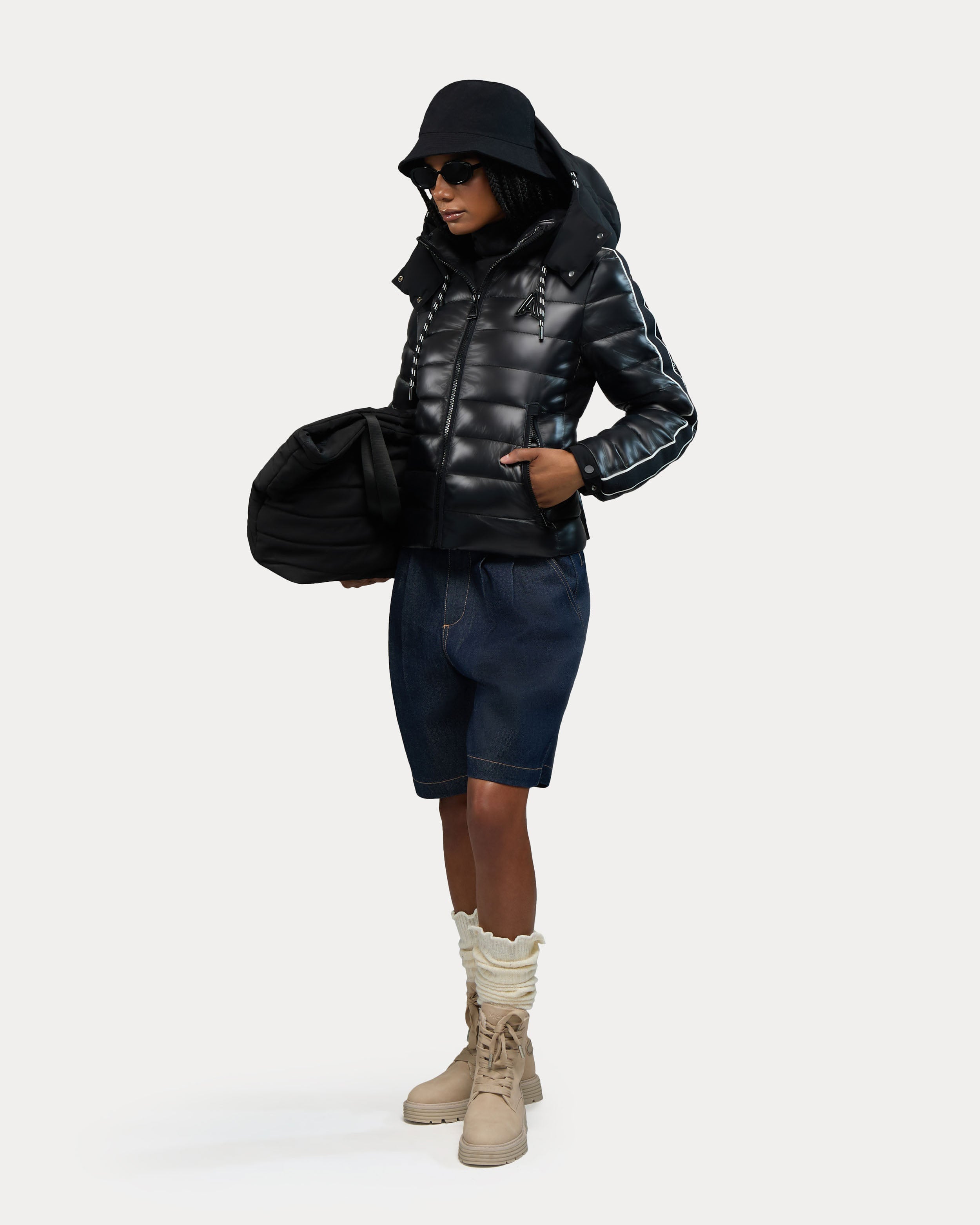 Rousset Lightweight Cinched Puffer Jacket with Contrast Detailing