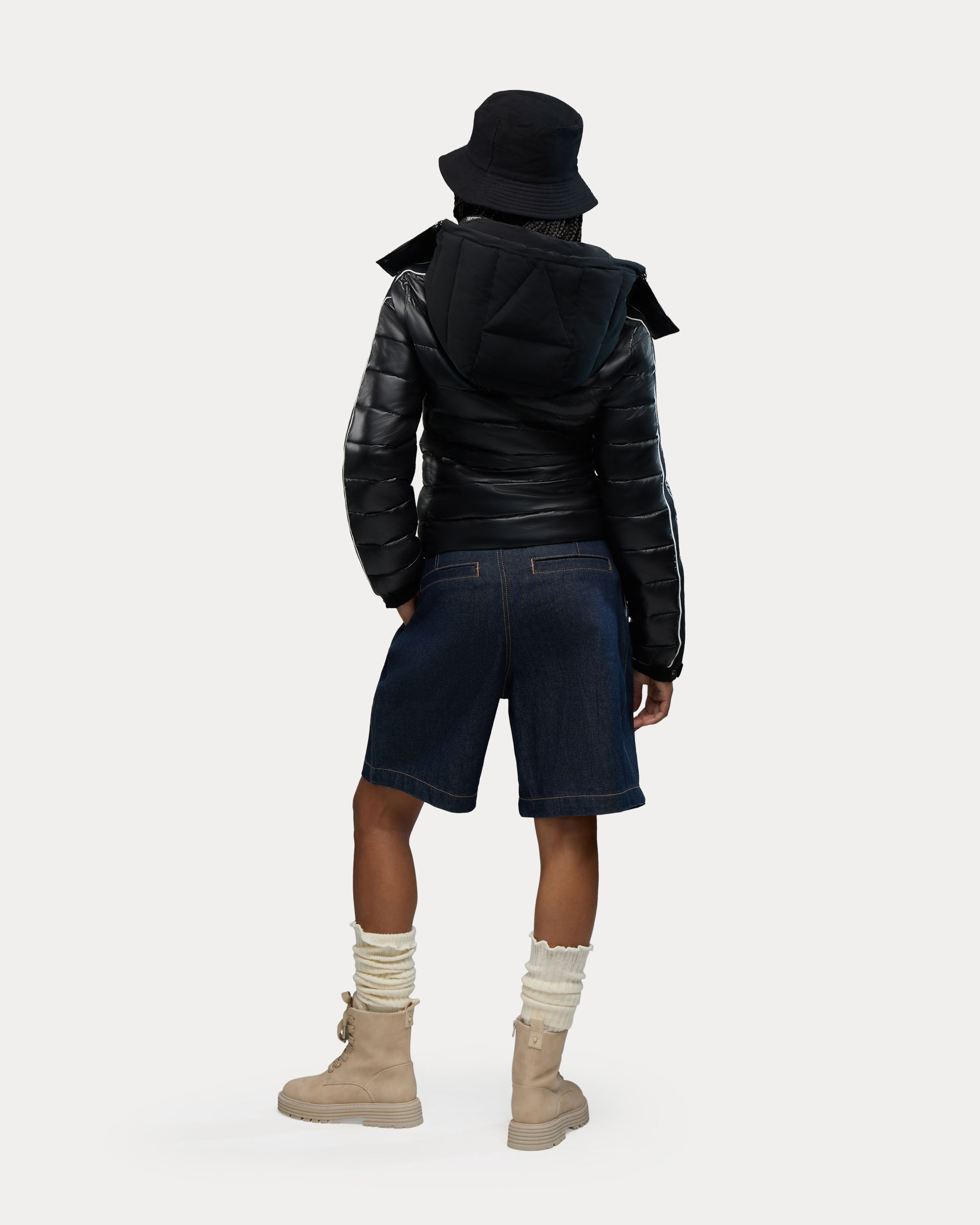 Rousset Lightweight Cinched Puffer Jacket with Contrast Detailing