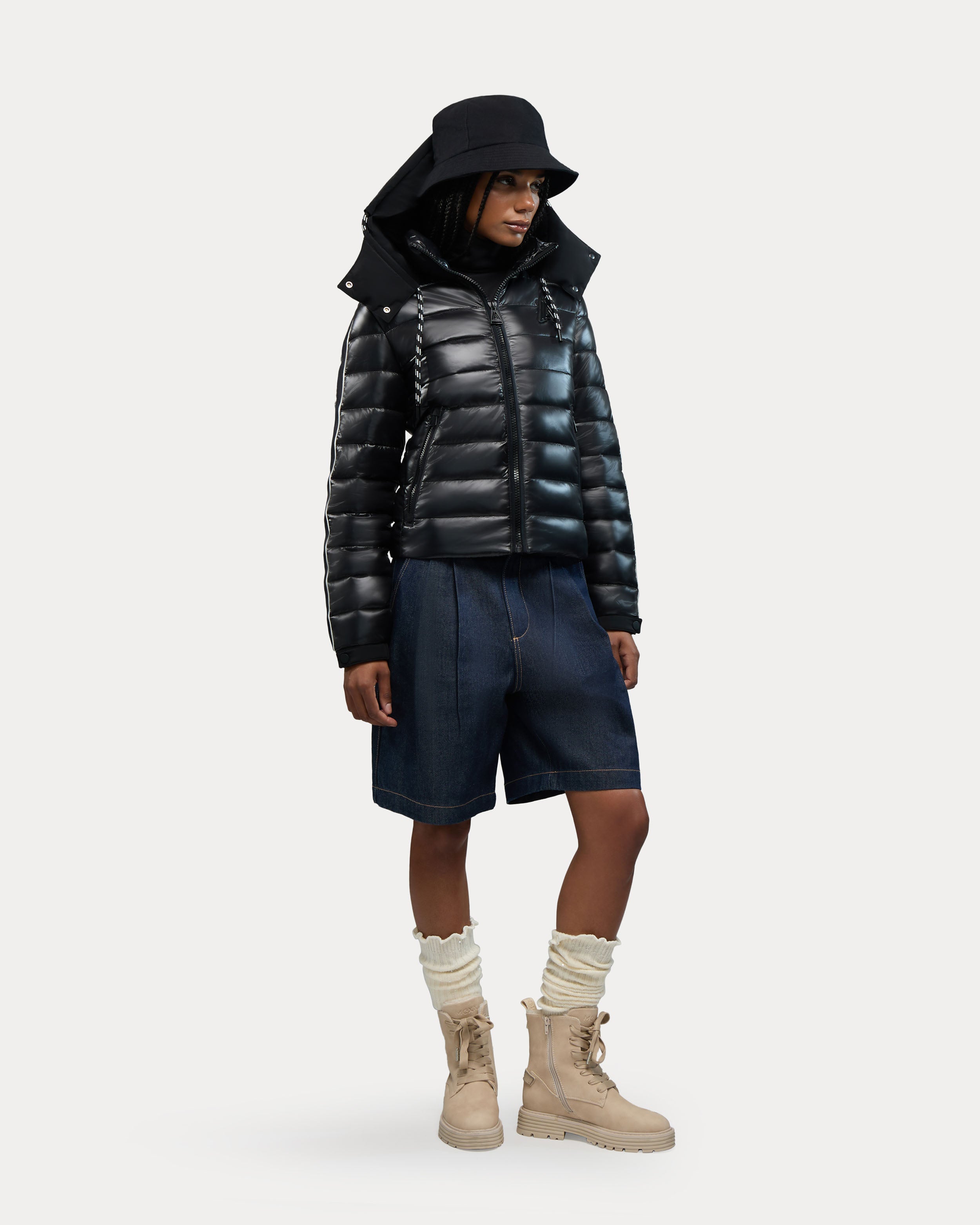 Rousset Lightweight Cinched Puffer Jacket with Contrast Detailing