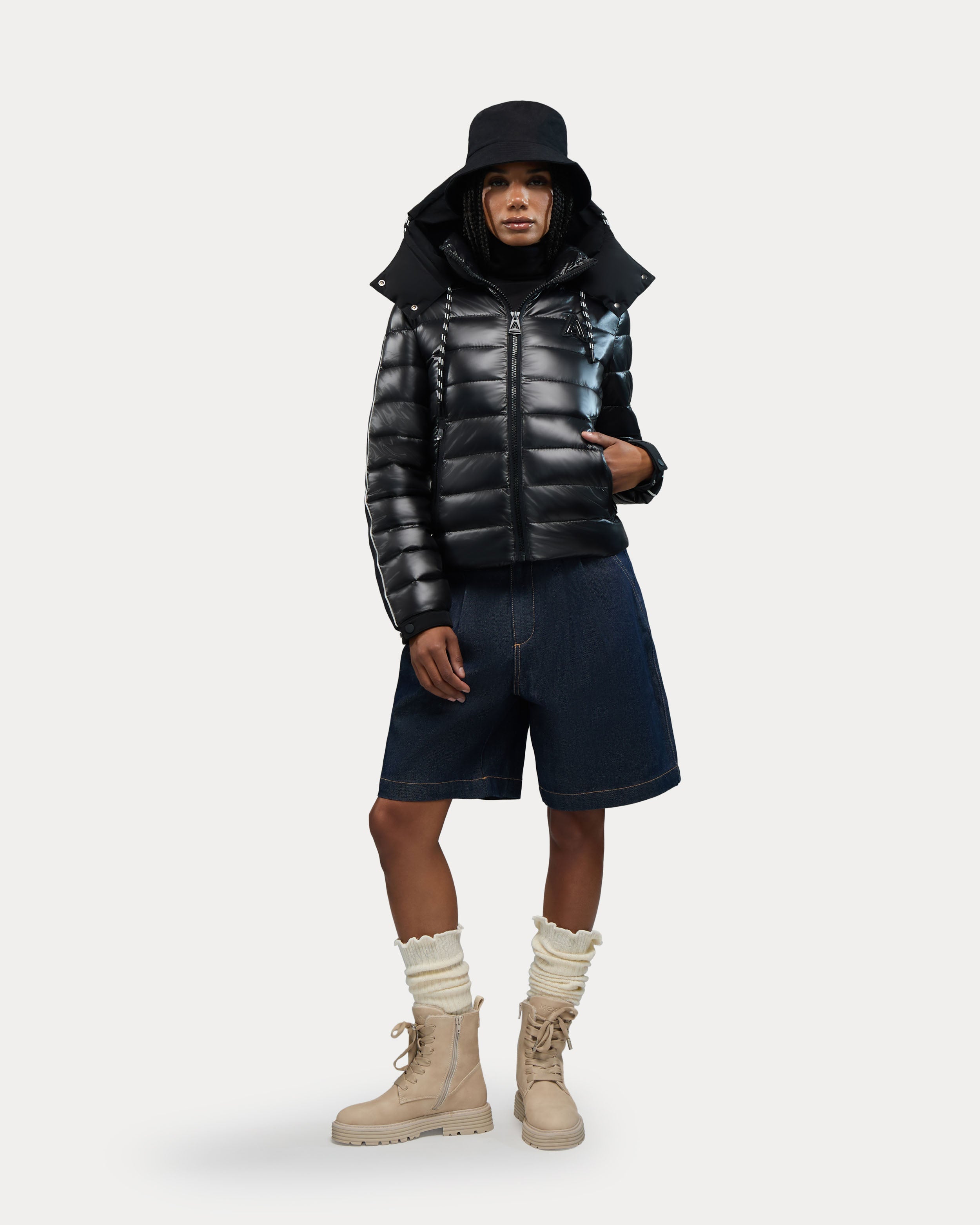 Rousset Lightweight Cinched Puffer Jacket with Contrast Detailing
