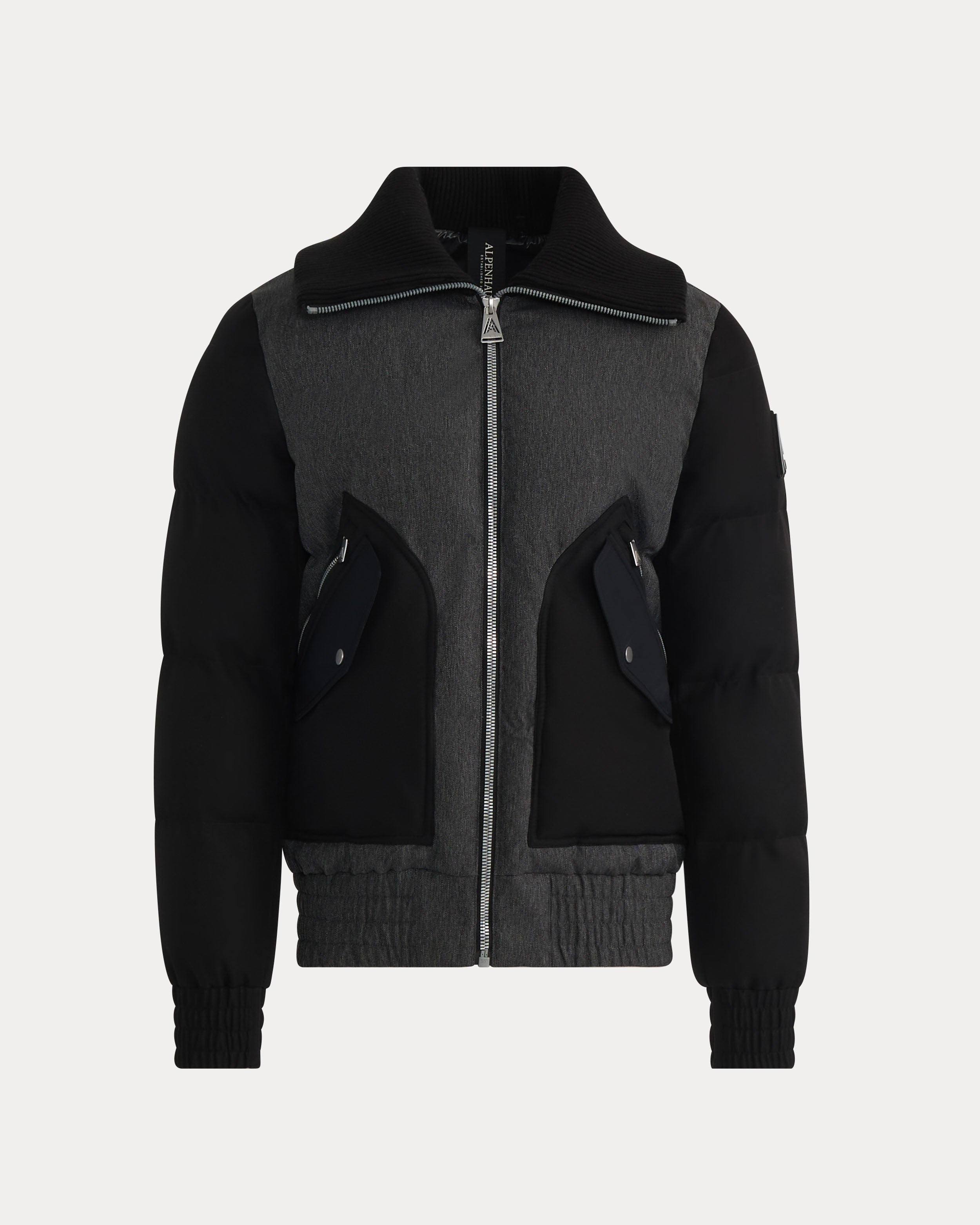 Blouson aviateur matelassé d’aspect denim Sebonack avec col côtelé rabattable